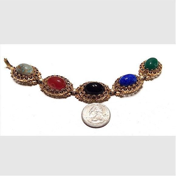 60’s Chunky Faux Gemstone Link Bracelet Vintage - Picture 3 of 7